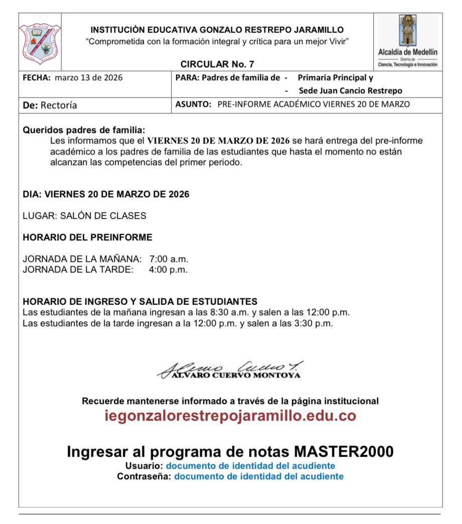 PREINFORME ACADEMICO - marzo 20
PRIMARIA
- SEDE PRINCIPAL 
- SEDE JUAN CANCIO